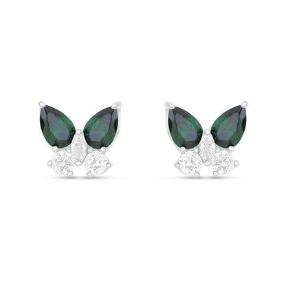 Sterling Silver 925 Earring Rhodium Plated Embedded With Emerald Zircon And White Zircon