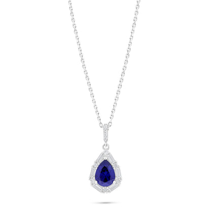 Sterling Silver 925 Necklace Rhodium Plated Embedded With Sapphire Corundum And White Zircon