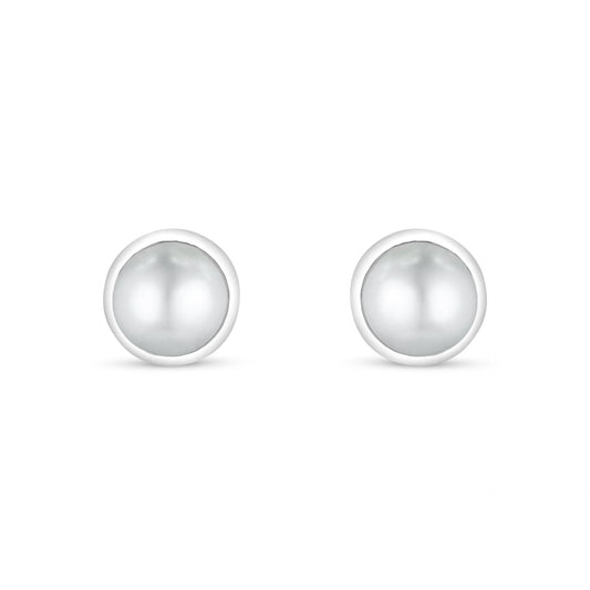 Sterling Silver 925 Earring Rhodium Plated Embedded With Natural White Pearl