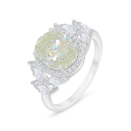 Sterling Silver 925 Ring Rhodium Plated Embedded With Diamond Zircon And White Zircon