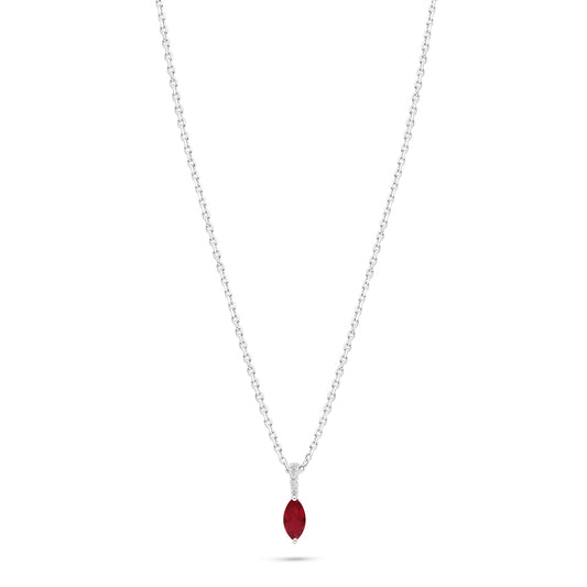 Sterling Silver 925 Necklace Rhodium Plated Embedded With Ruby Corundum And White Zircon