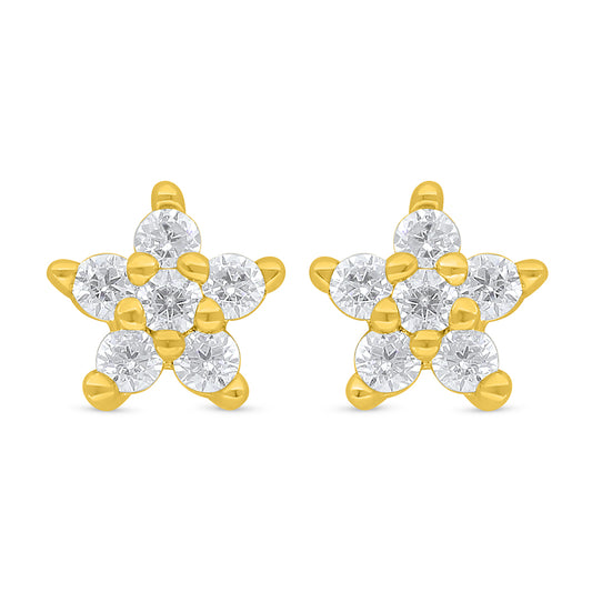 Sterling Silver 925 Earring Golden Plated Embedded With White Zircon