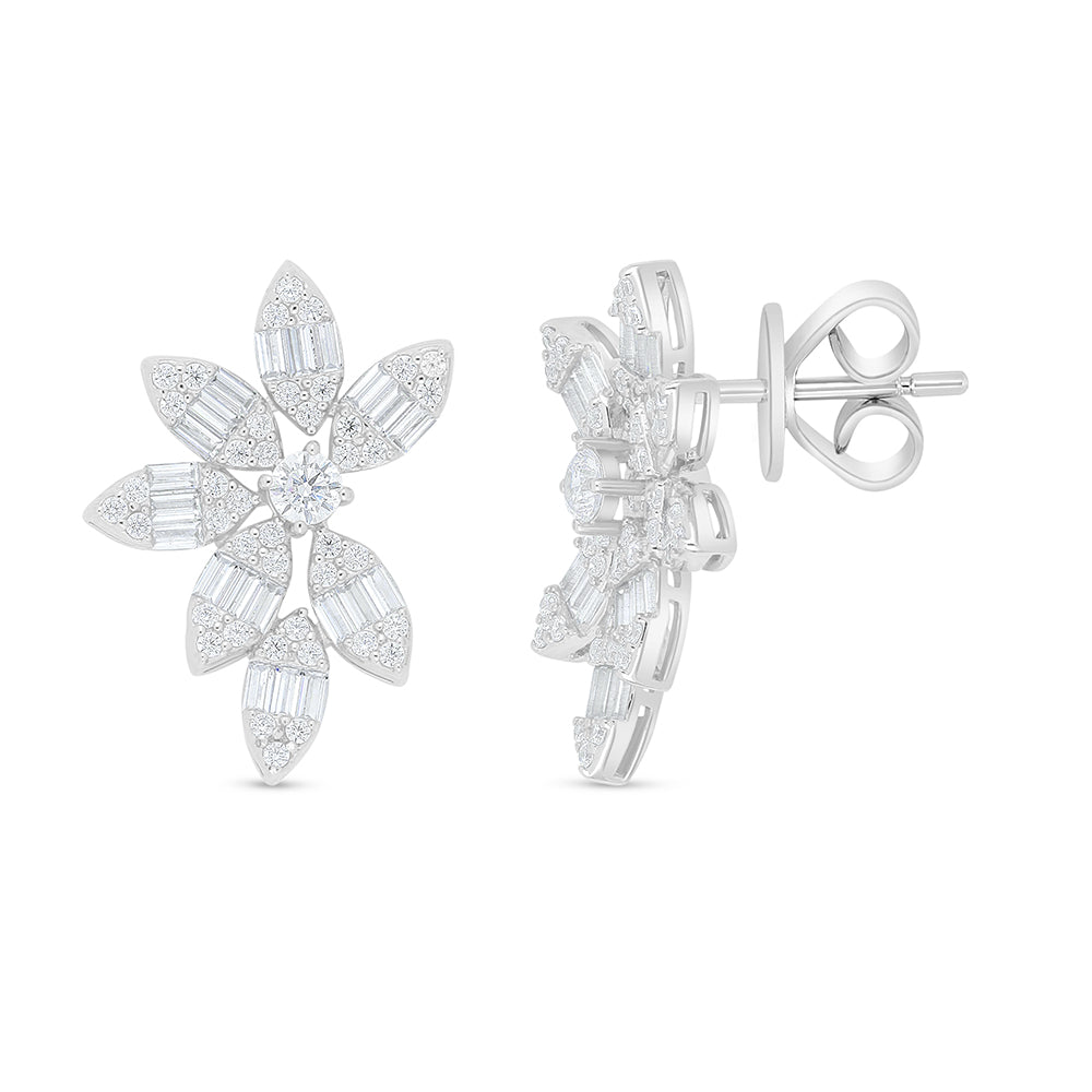 Sterling Silver 925 Earring Rhodium Plated Embedded With White Zircon