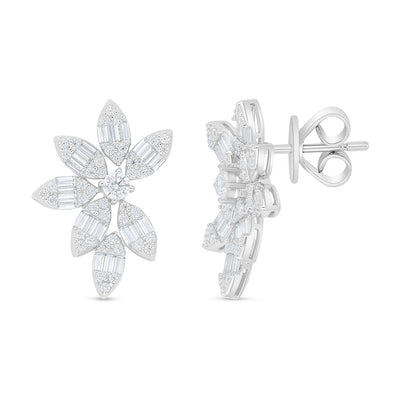 Sterling Silver 925 Earring Rhodium Plated Embedded With White Zircon