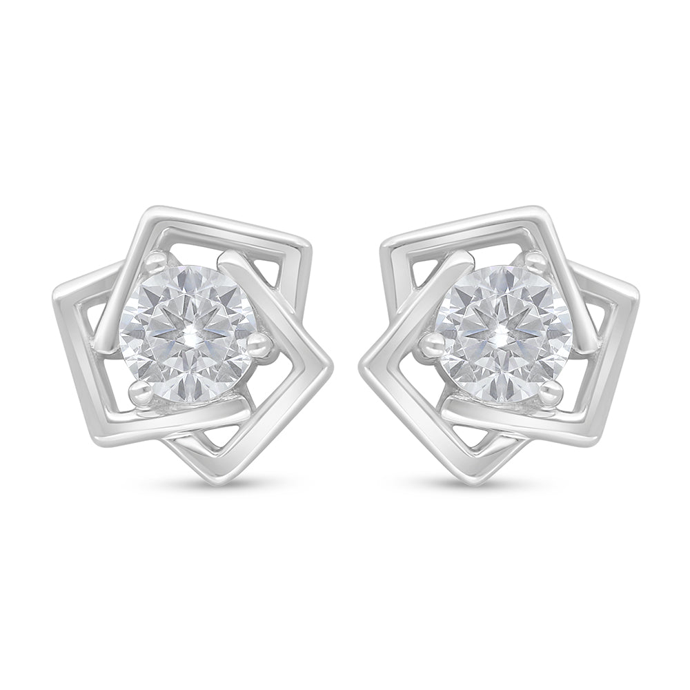 اقراط من الفضة الخالصة عيار 925 مطلي روديوم مرصع فص ابيض