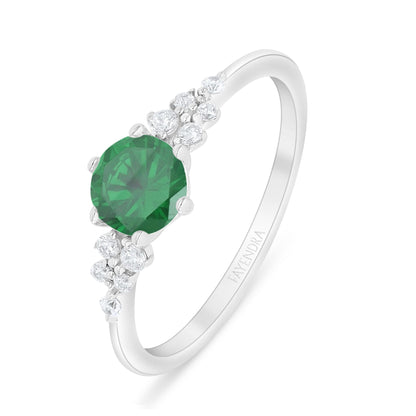 Sterling Silver 925 Ring Rhodium Plated Embedded With Emerald Zircon And White Zircon