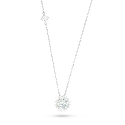 Sterling Silver 925 Necklace Rhodium Plated Embedded With Diamond Zircon And White Zircon
