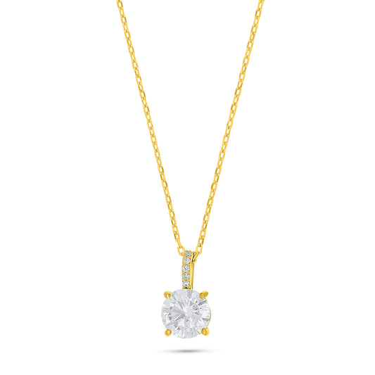 Sterling Silver 925 Necklace Golden Plated Embedded With White Zircon