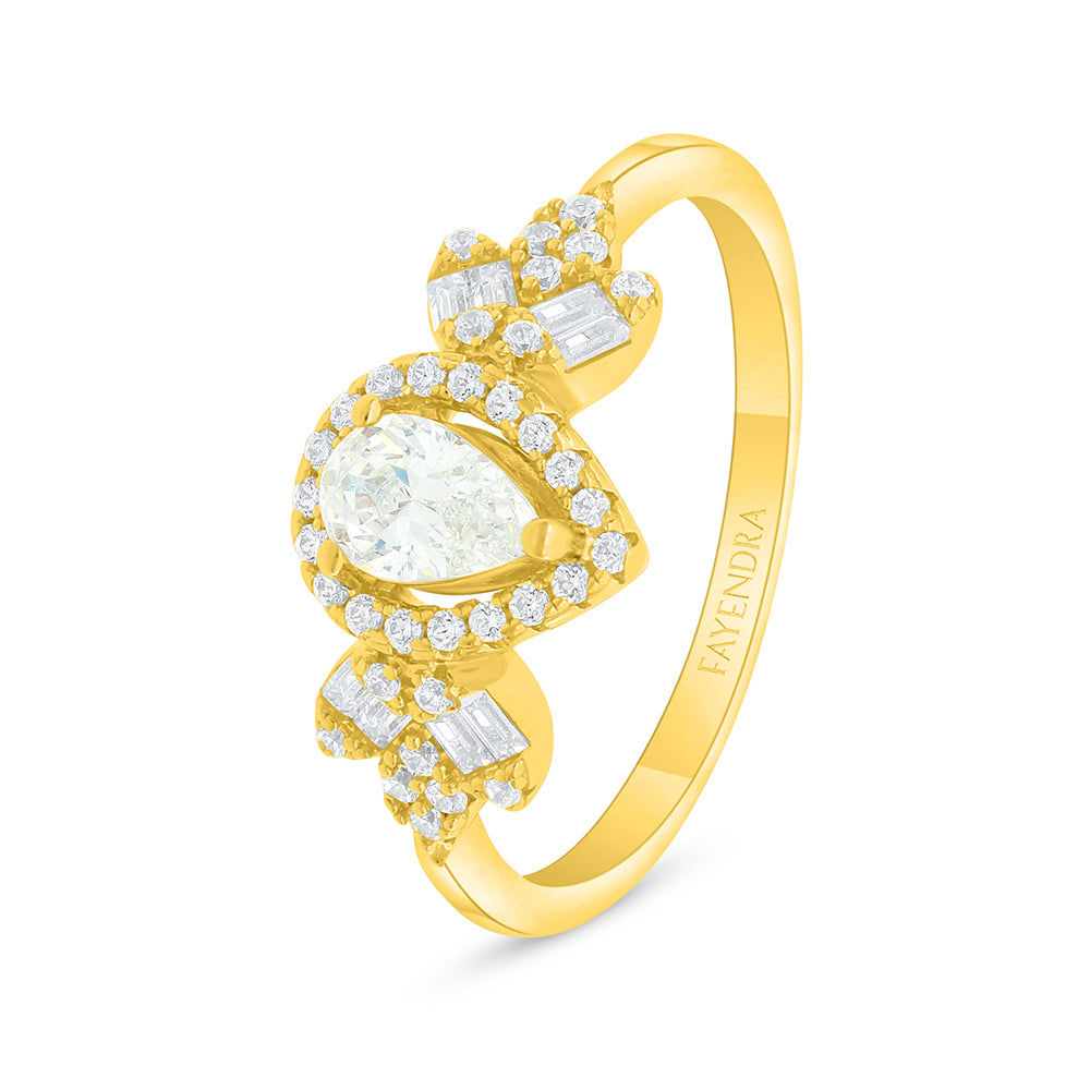 Sterling Silver 925 Ring Golden Plated Embedded With Yellow Diamond And White Zircon