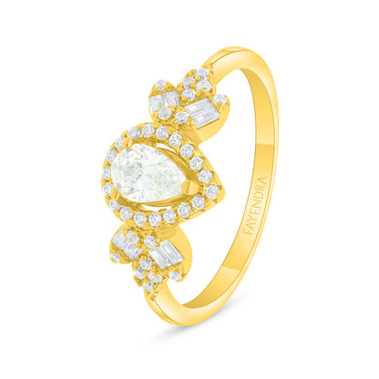Sterling Silver 925 Ring Golden Plated Embedded With Yellow Diamond And White Zircon