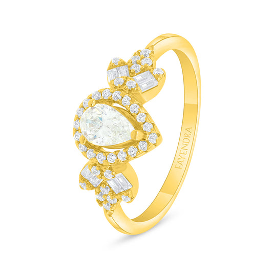 Sterling Silver 925 Ring Golden Plated Embedded With Yellow Diamond And White Zircon
