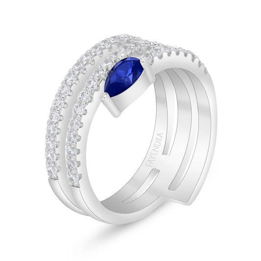 Sterling Silver 925 Ring Rhodium Plated Embedded With Sapphire Corundum And White Zircon