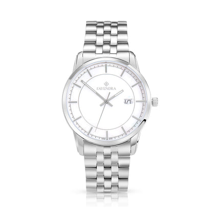 ساعة رجالي ستانلس ستيل عيار L316 بلون فضي - مينا حجر صدف ام اللالئ الابيض