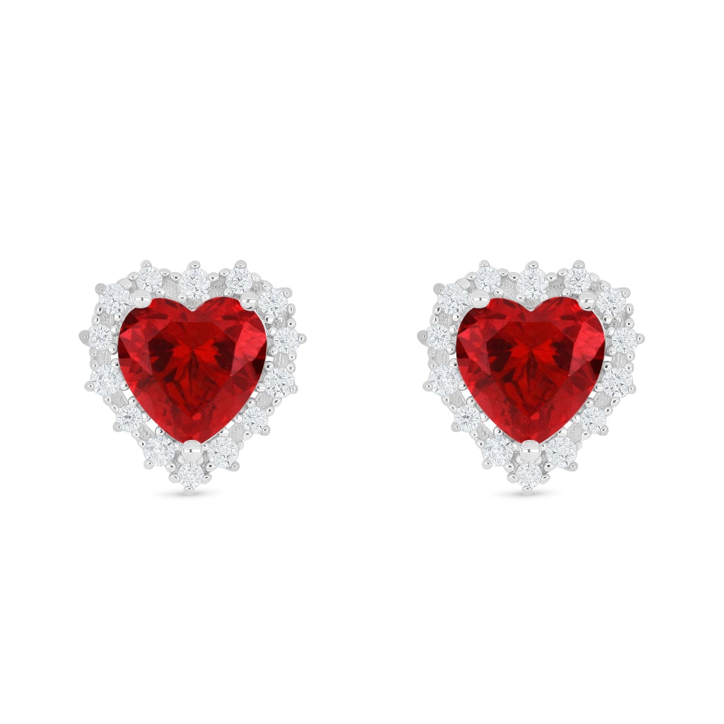 Sterling Silver 925 Earring Rhodium Plated Embedded With Ruby Corundum And White Zircon