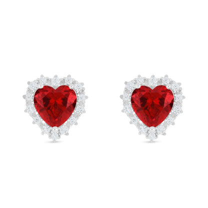 Sterling Silver 925 Earring Rhodium Plated Embedded With Ruby Corundum And White Zircon