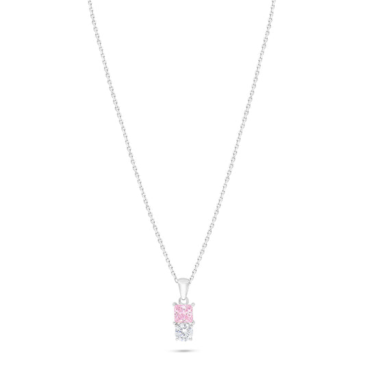 Sterling Silver 925 Necklace Rhodium Plated Embedded With Pink Zircon And White Zircon