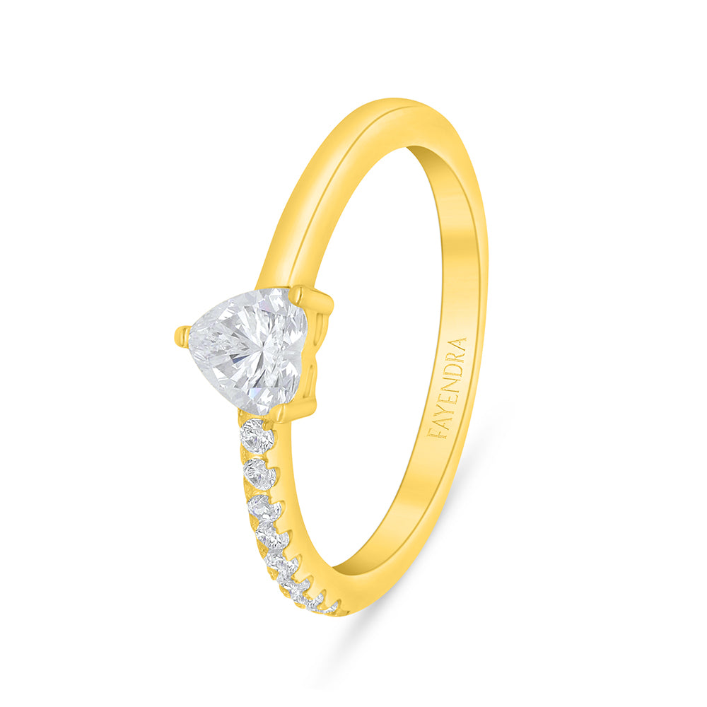 Sterling Silver 925 Ring Golden Plated Embedded With White Zircon