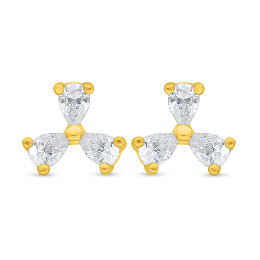 Sterling Silver 925 Earring Golden Plated Embedded With White Zircon