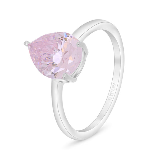Sterling Silver 925 Ring Rhodium Plated Embedded With Pink Zircon