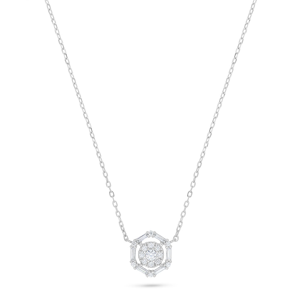 Sterling Silver 925 Necklace Rhodium Plated Embedded With White Zircon