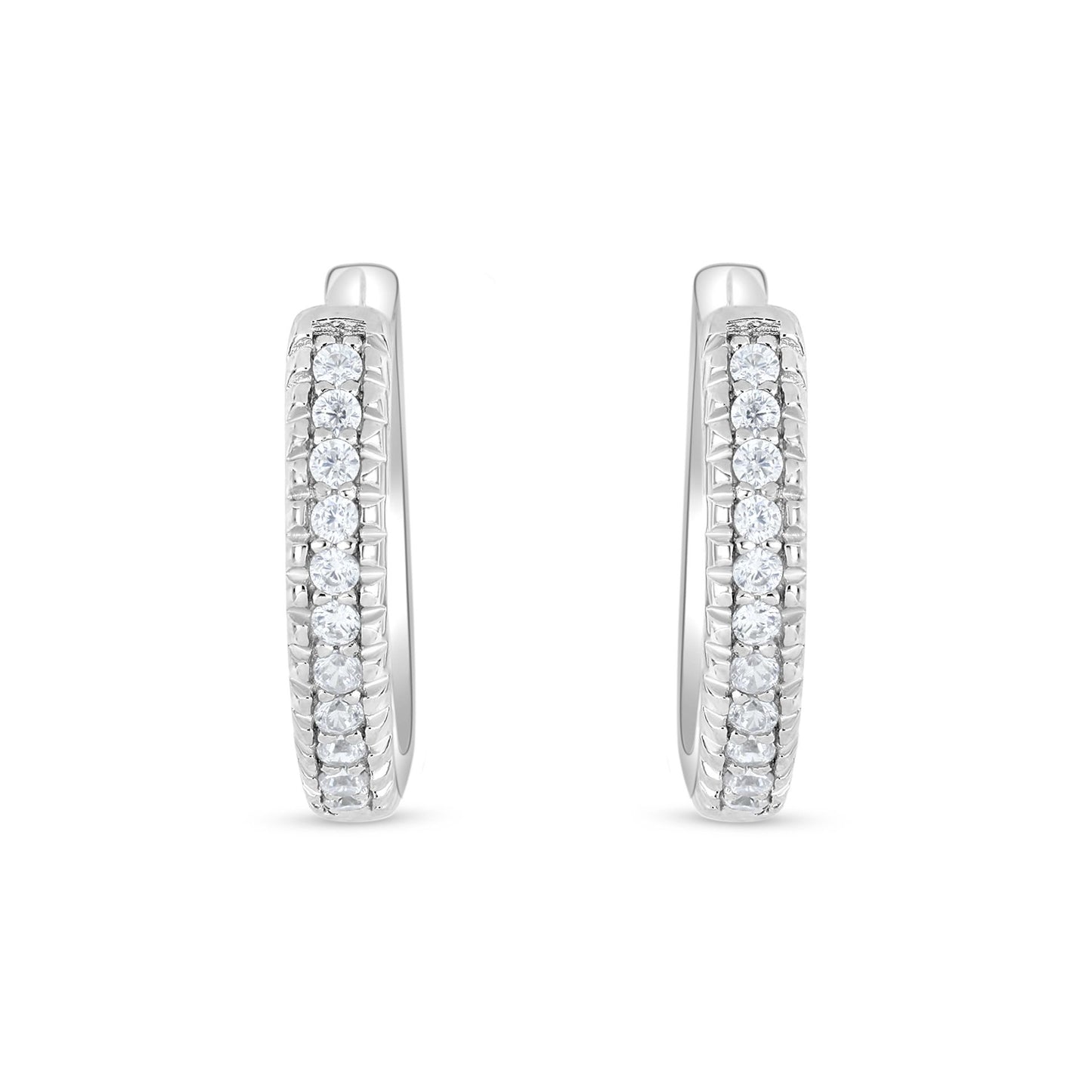 Sterling Silver 925 Earring Rhodium Plated Embedded With White Zircon