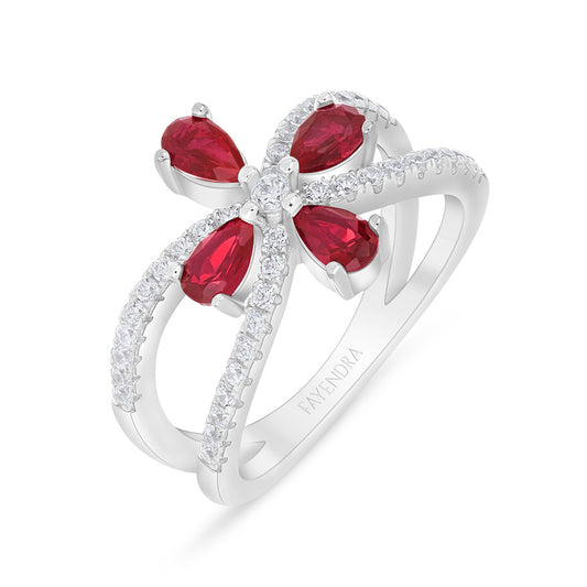 خاتم من الفضة الخالصة عيار 925 مطلي روديوم مرصع ياقوت كروندوم و فص ابيض