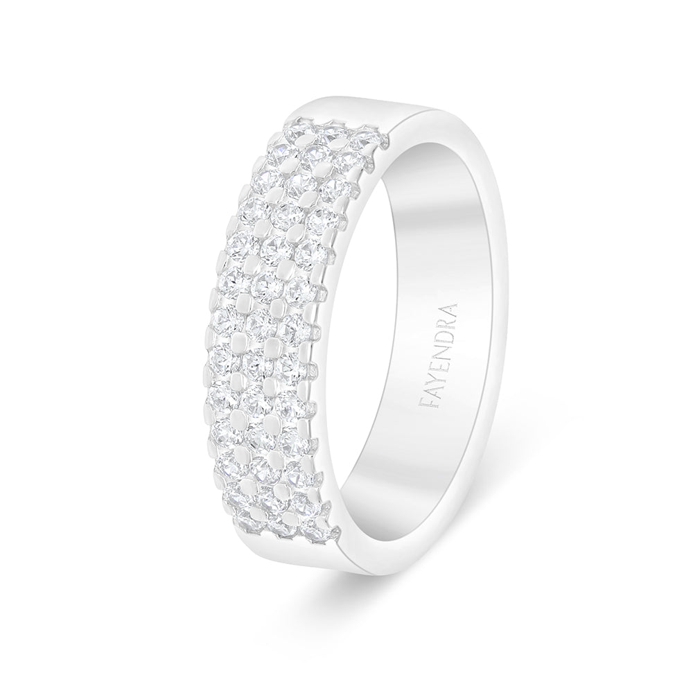 Sterling Silver 925 Ring Rhodium Plated Embedded With White Zircon