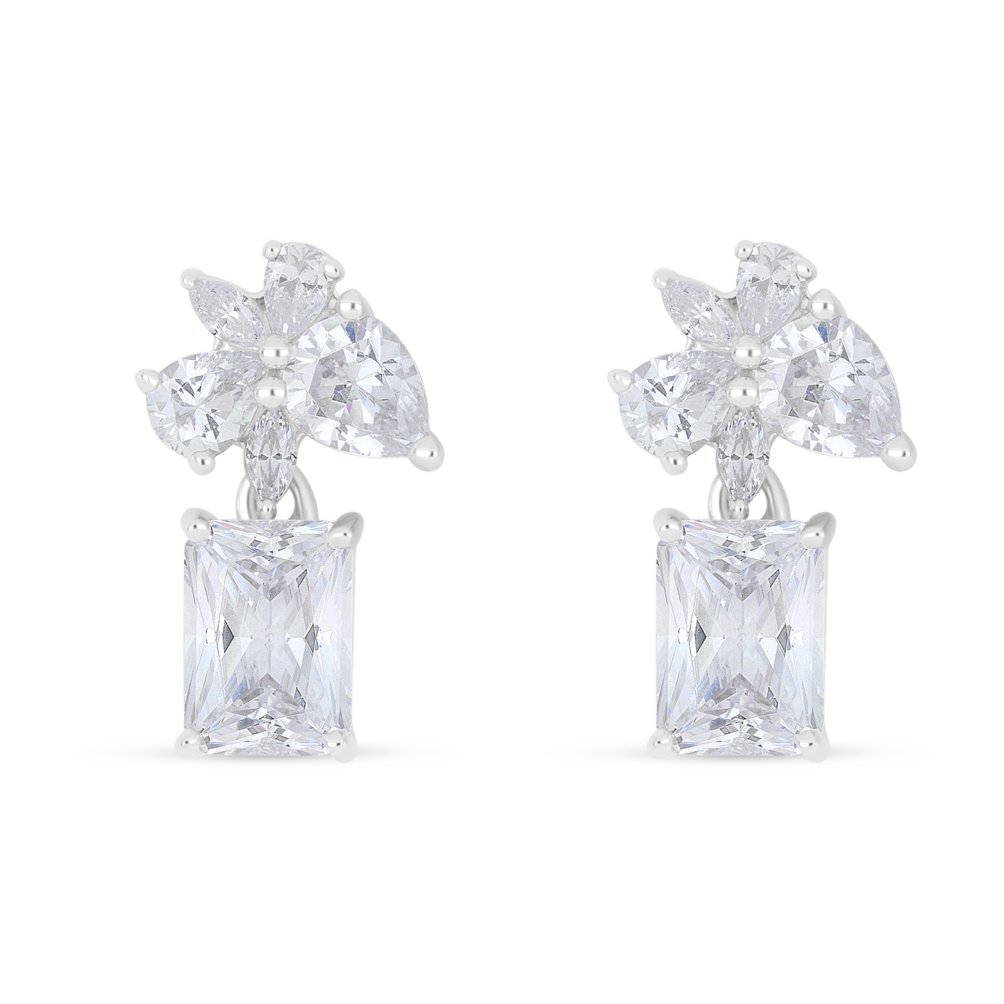 Sterling Silver 925 Earring Rhodium Plated Embedded With White Zircon