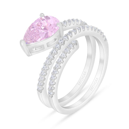 Sterling Silver 925 Ring Rhodium Plated Embedded With Pink Zircon And White Zircon