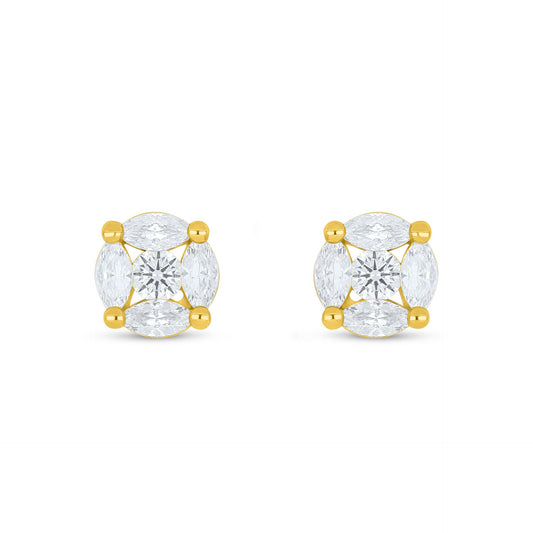Sterling Silver 925 Earring Golden Plated Embedded With White Zircon