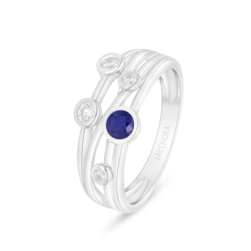 Sterling Silver 925 Ring Rhodium Plated Embedded With Sapphire Corundum And White Zircon