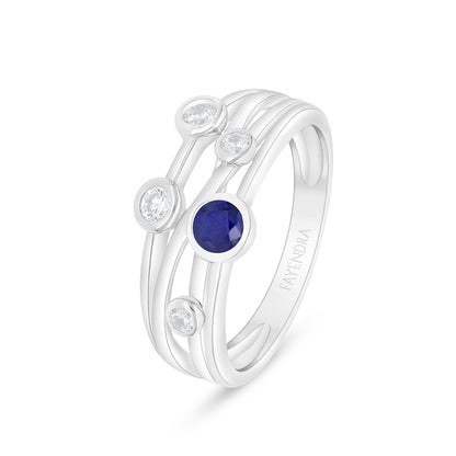 Sterling Silver 925 Ring Rhodium Plated Embedded With Sapphire Corundum And White Zircon
