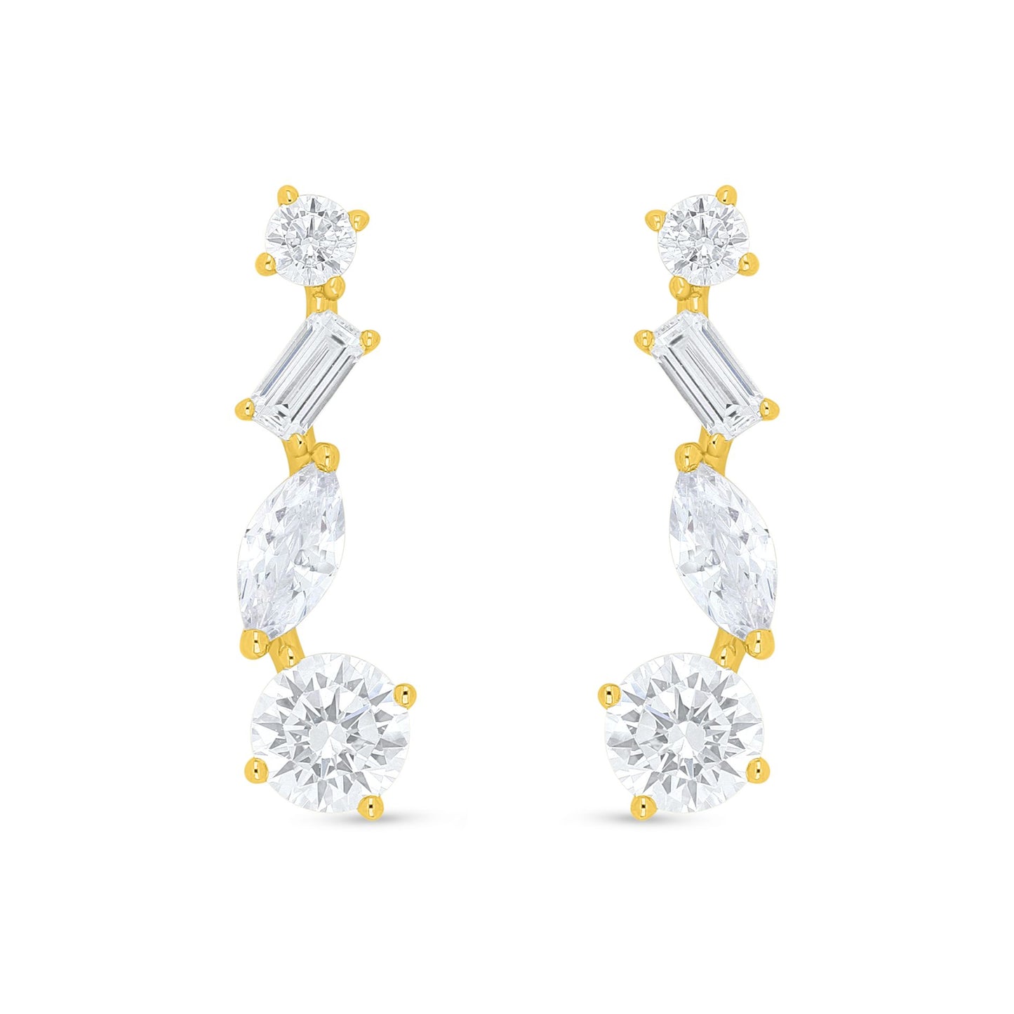 Sterling Silver 925 Earring Golden Plated Embedded With White Zircon