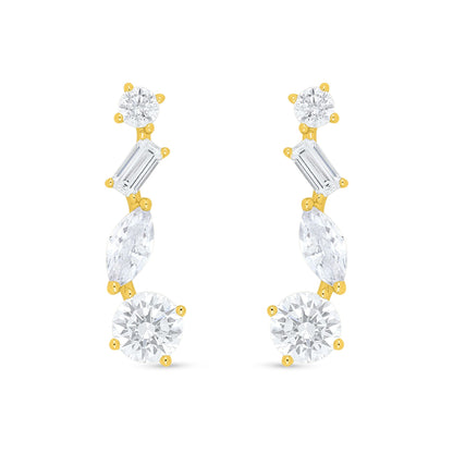 Sterling Silver 925 Earring Golden Plated Embedded With White Zircon
