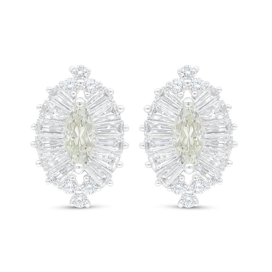 Sterling Silver 925 Earring Rhodium Plated Embedded With Yellow Diamond And White Zircon