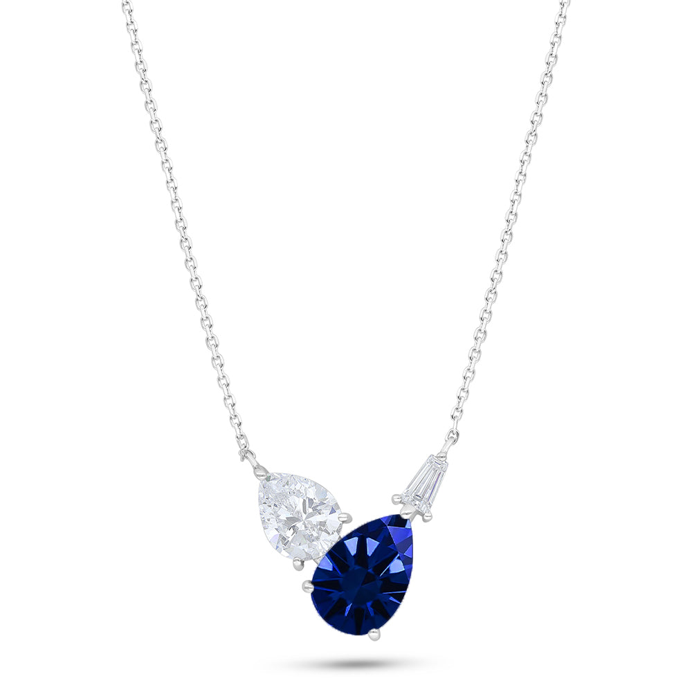 Sterling Silver 925 Necklace Rhodium Plated Embedded With Sapphire Corundum And White Zircon