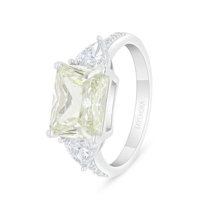 Sterling Silver 925 Ring Rhodium Plated  Embedded With Yellow Diamond And White Zircon