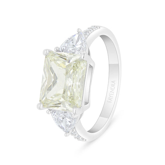 Sterling Silver 925 Ring Rhodium Plated  Embedded With Yellow Diamond And White Zircon