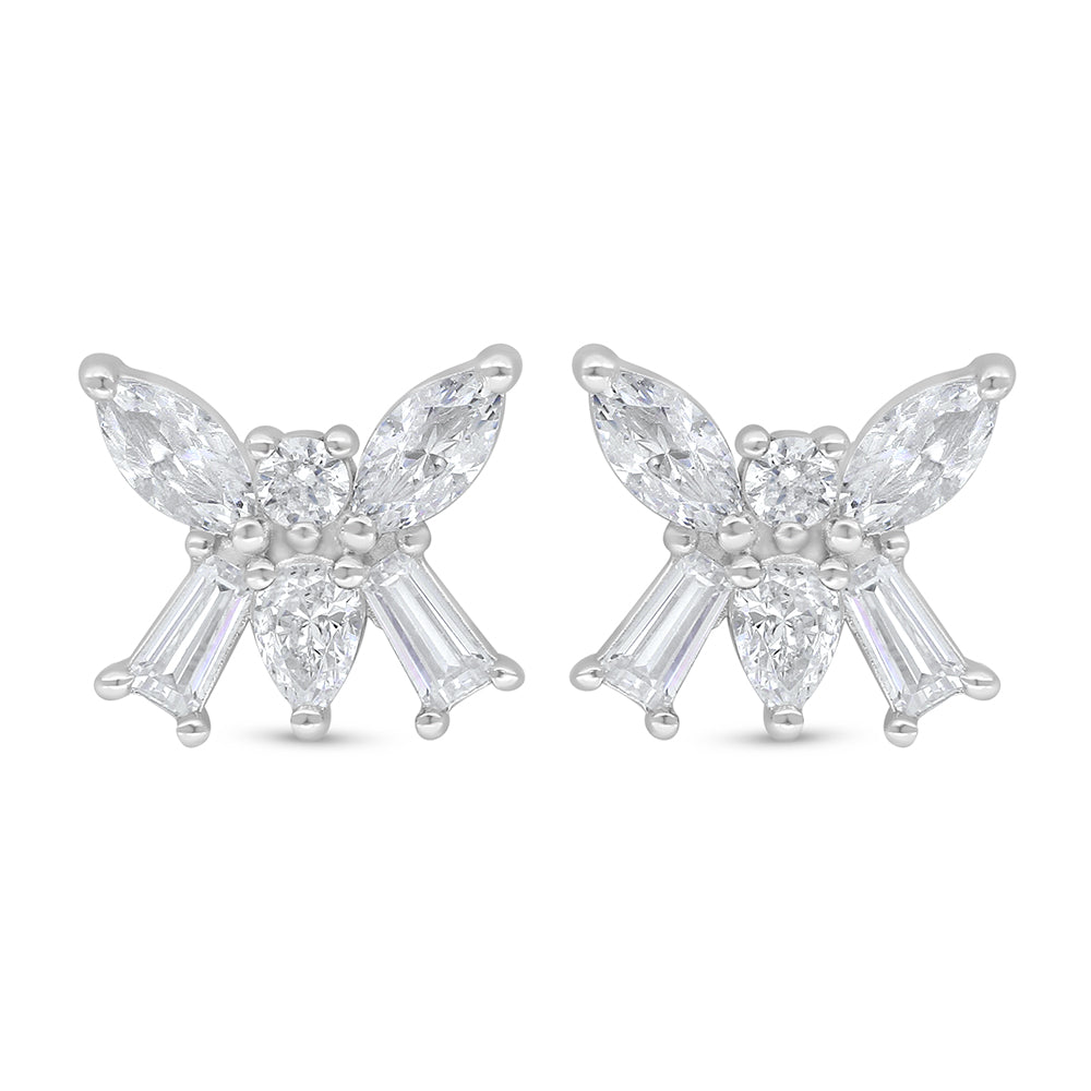 Sterling Silver 925 Earring Rhodium Plated Embedded With White Zircon