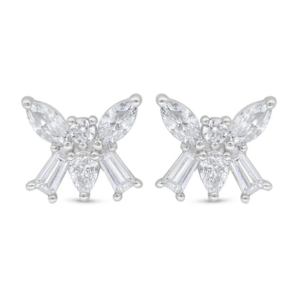 Sterling Silver 925 Earring Rhodium Plated Embedded With White Zircon