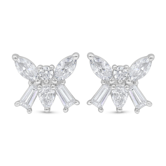 Sterling Silver 925 Earring Rhodium Plated Embedded With White Zircon