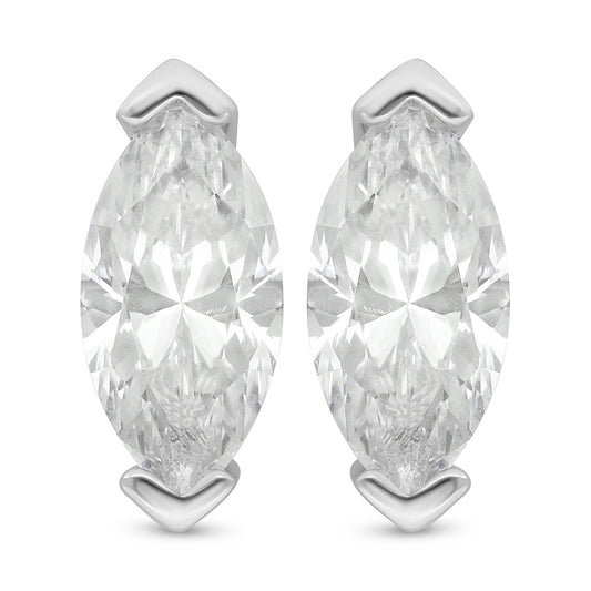 Sterling Silver 925 Earring Rhodium Plated Embedded With White Zircon