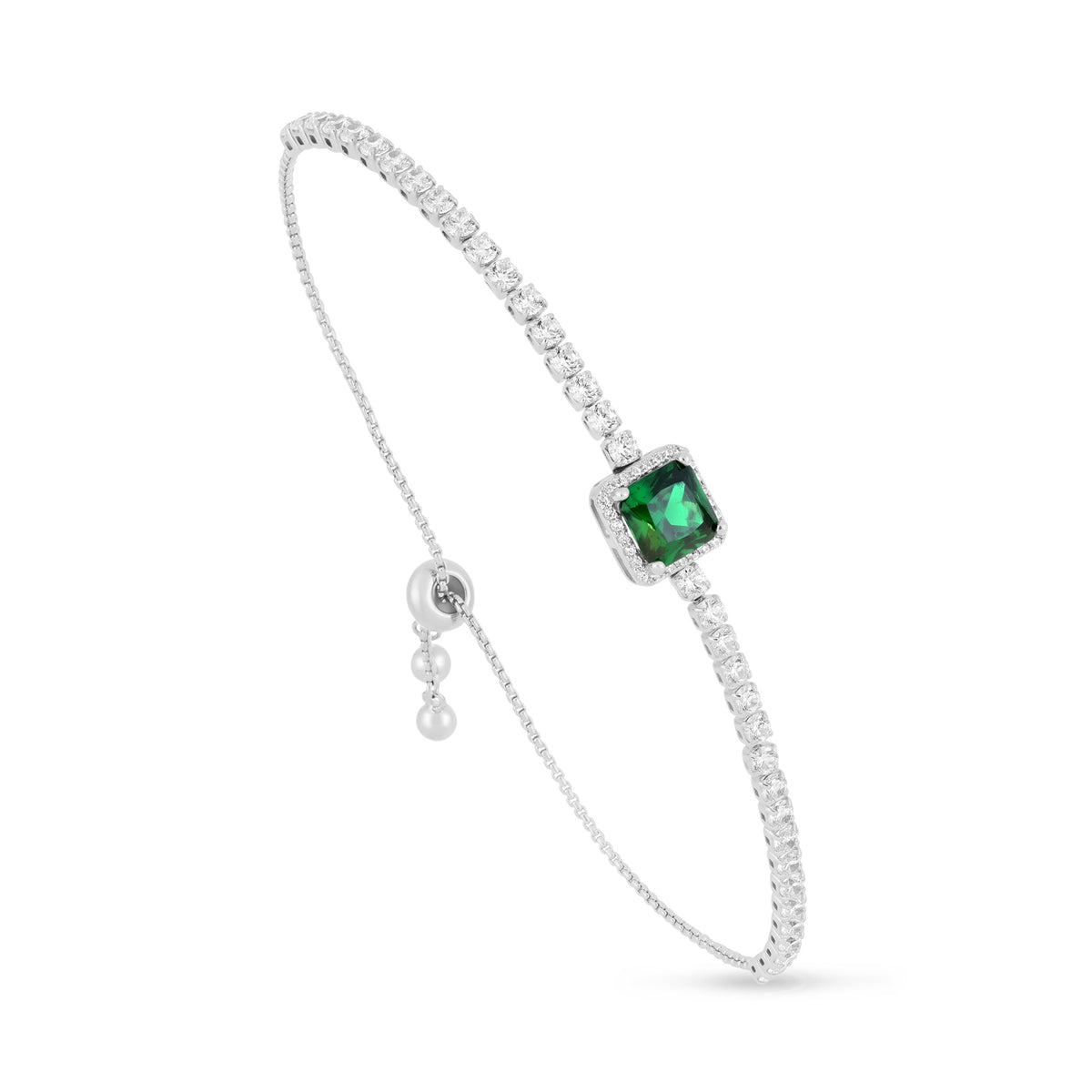 Sterling Silver 925 Bracelet Rhodium Plated Embedded With Emerald Zircon And White Zircon