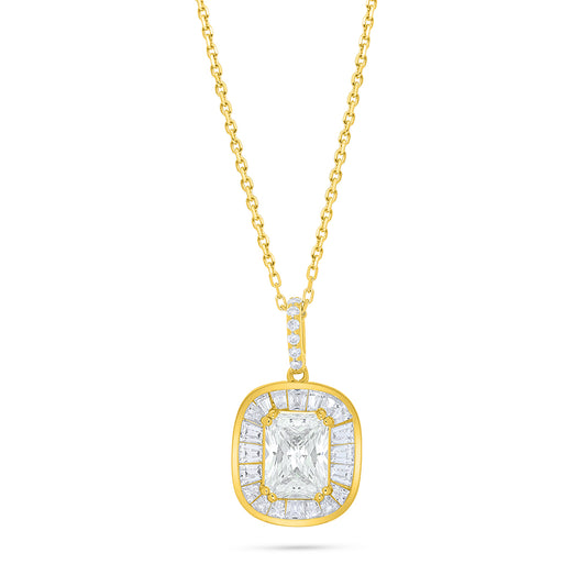 Sterling Silver 925 Necklace Golden Plated Embedded With Diamond Zircon And White Zircon