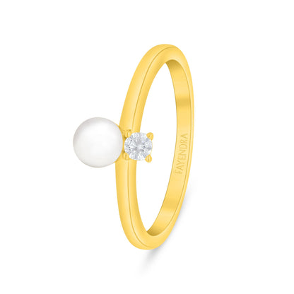 خاتم من الفضة الخالصة عيار 925 مطلي ذهبي مرصع لولو ابيض طبيعي و فص ابيض