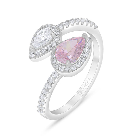 Sterling Silver 925 Ring Rhodium Plated Embedded With Pink Zircon And White Zircon
