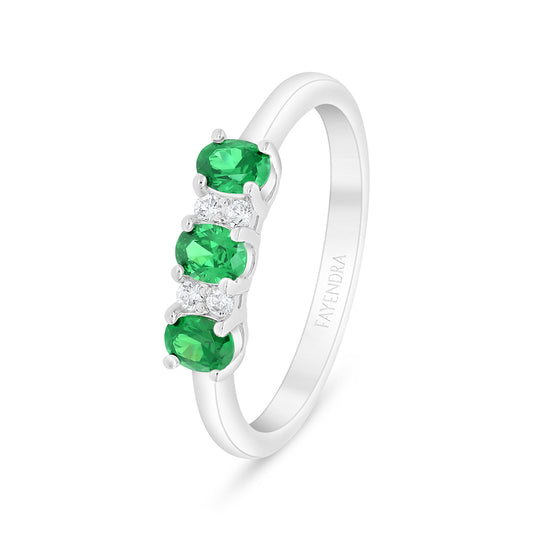 Sterling Silver 925 Ring Rhodium Plated Embedded With Emerald Zircon And White Zircon