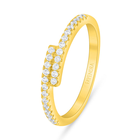 Sterling Silver 925 Ring Golden Plated Embedded With White Zircon