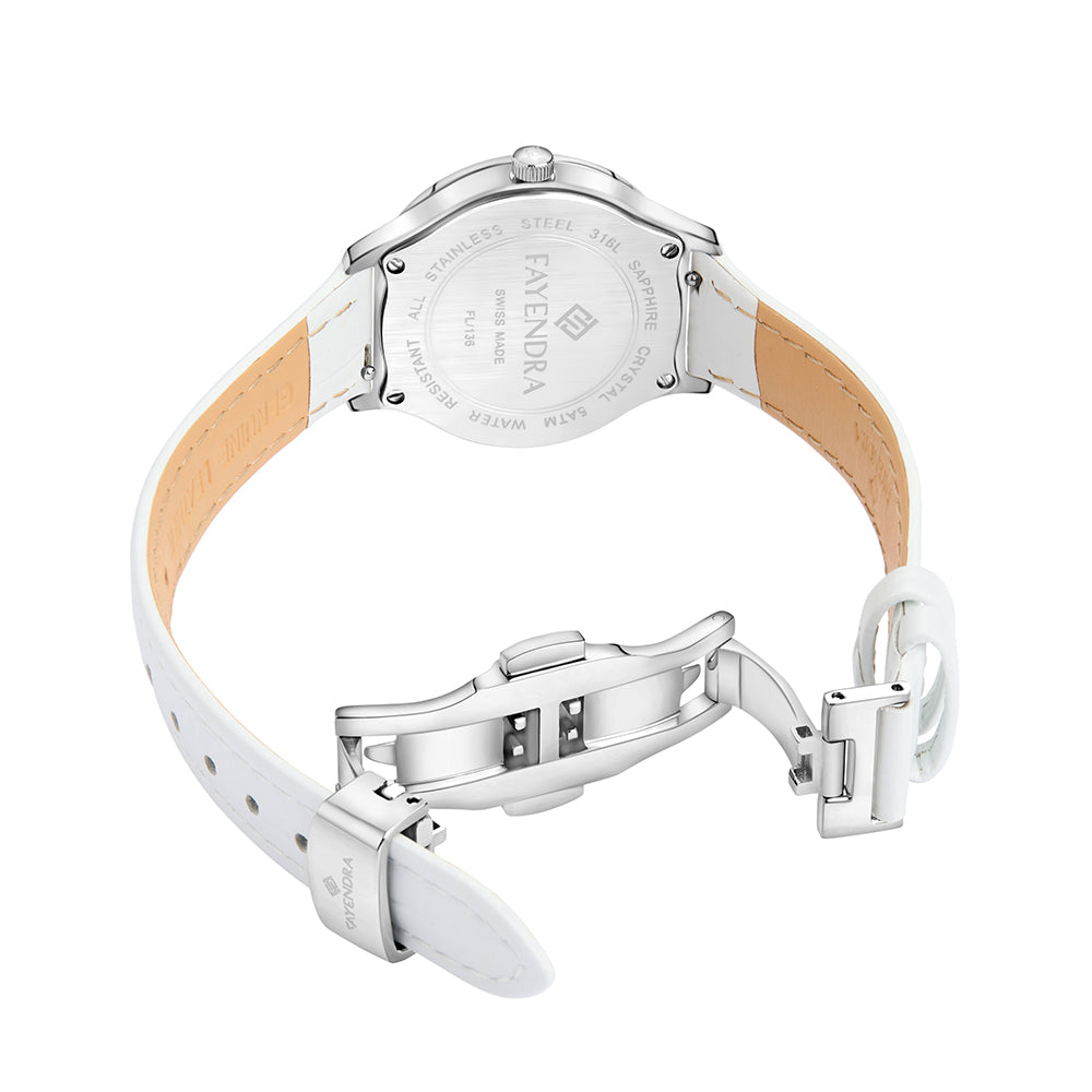 Stainless Steel 316L Watch Silver Color White Leather - WHITE MOP DIAL