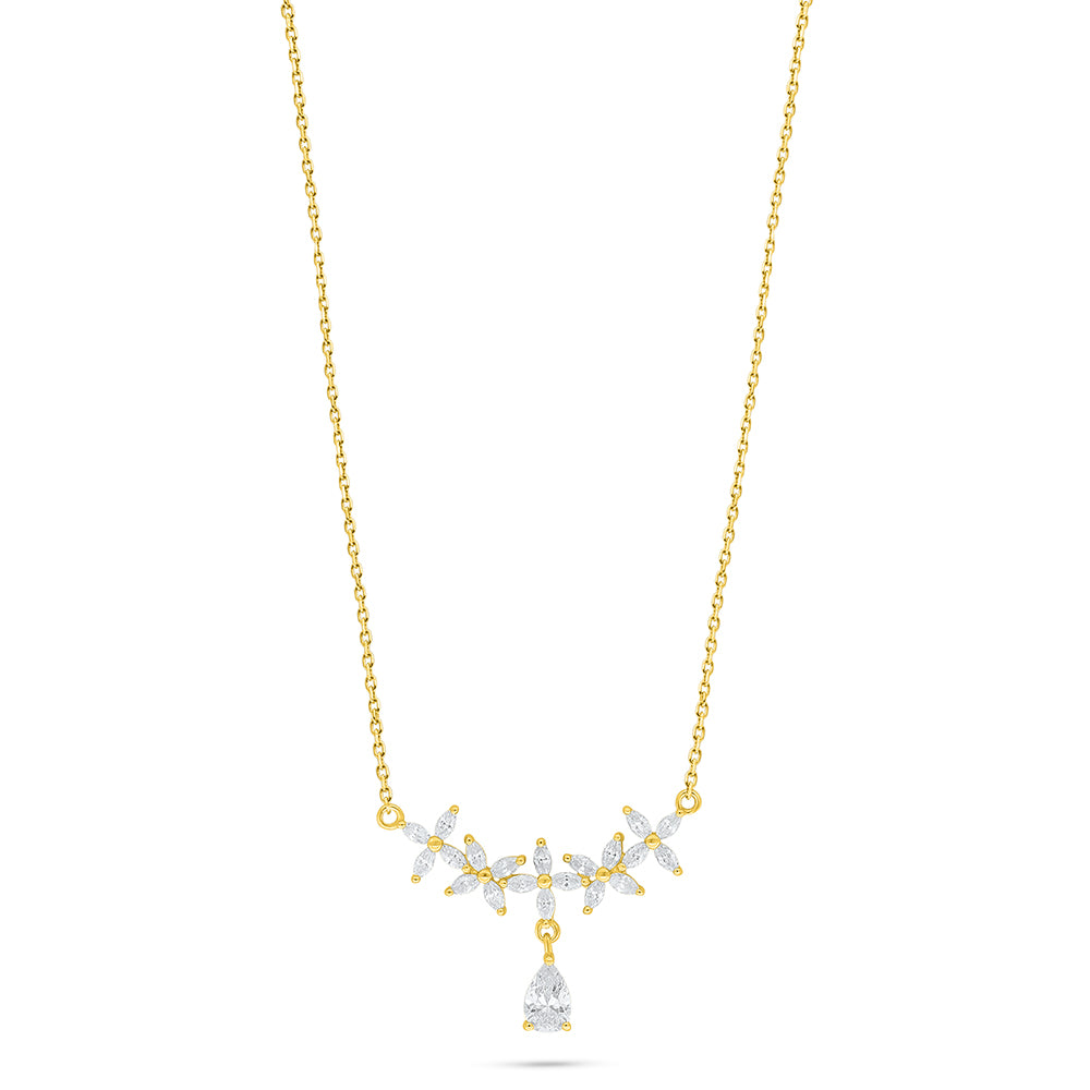 عقد من الفضة الخالصة عيار 925 مطلي ذهبي مرصع فص ابيض